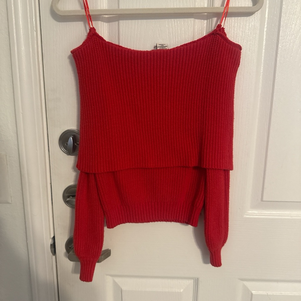 Sincerly Jules Red Off-the-Shoulder Layered Knit Sweater